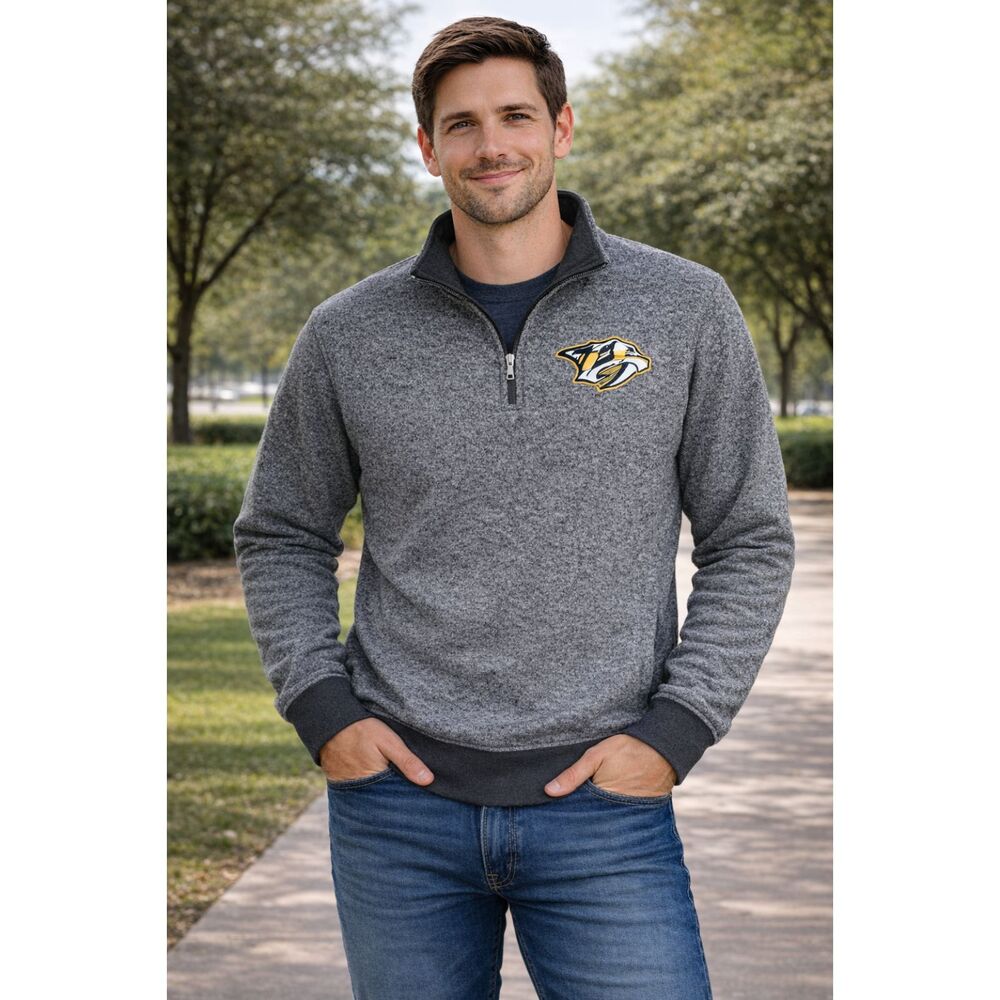 NHL Hockey Nashville Predators NHL Half Zip Pullover Jacket Men’s Large Gray #T